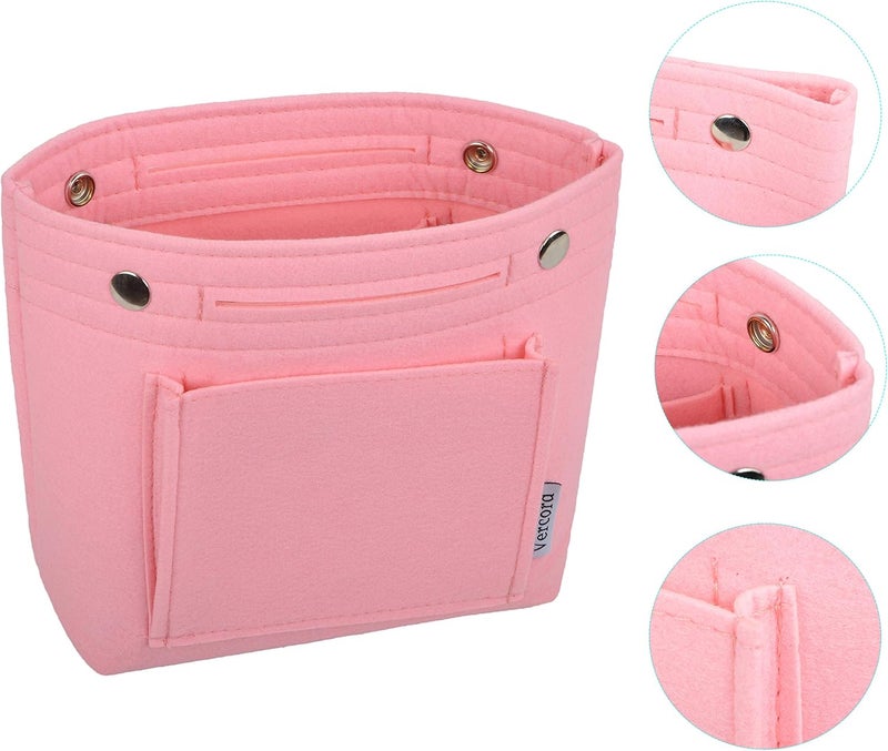 Vercord Mini Slim Small Felt Purse Organizer Insert Inside Handbag Tote Pocketbook for Women Pink - Image 4